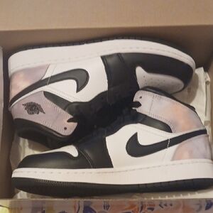 Black and White Sneakers with Pink Accents